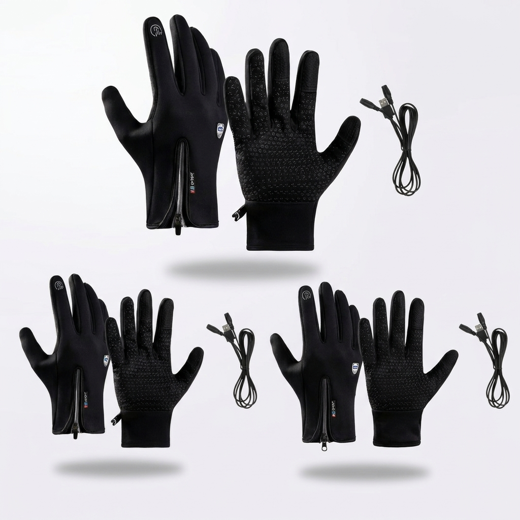Thin black heated gloves with USB cable